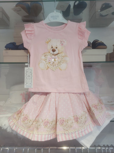 NEW SS24 NeonKids Pink Teddy Skirt Set