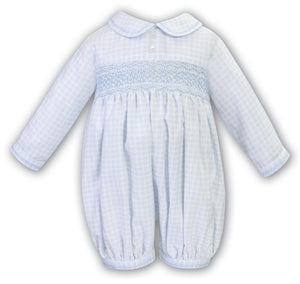 NEW AW23 Sarah Louise Blue Checked Smocked Bubble Romper (unisex) 013070