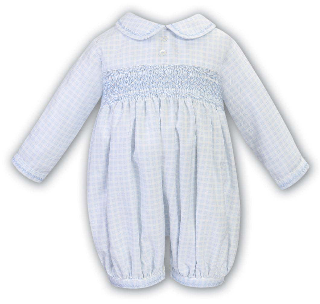 NEW AW23 Sarah Louise Blue Checked Smocked Bubble Romper (unisex) 013070