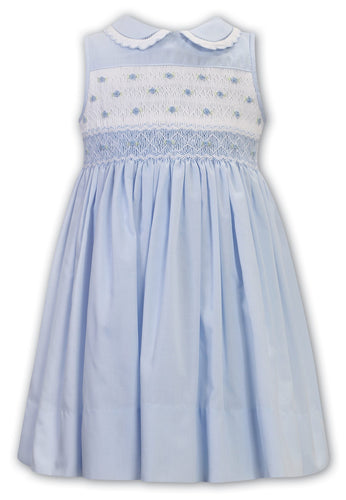NEW SS24 Sarah Louise Girls Blue/White Smocked Dress 013201