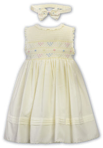 NEW SS24 Sarah Louise Girls Lemon Smocked Dress with Headband 013216