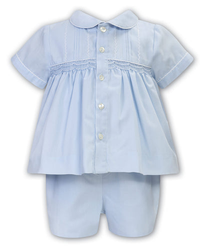 NEW SS24 Sarah Louise Boys Blue/White Smocked Outfit 013237