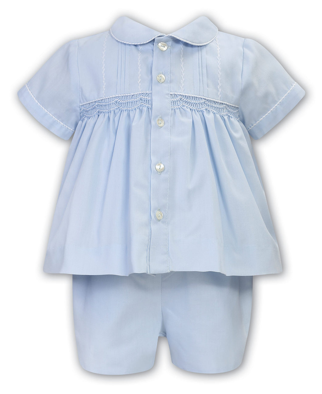 NEW SS24 Sarah Louise Boys Blue/White Smocked Outfit 013237