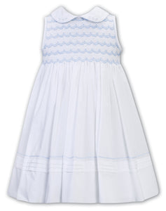 NEW SS24 Sarah Louise Girls White/Blue Smocked Dress 013240