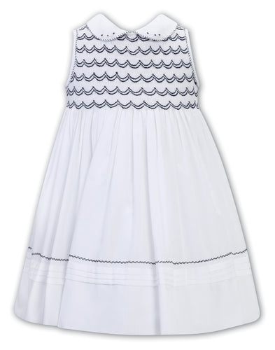 NEW SS24 Sarah Louise Girls White/Navy Smocked Dress 013240