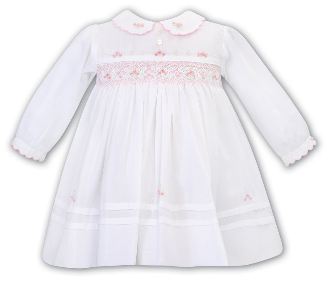 NEW AW25 Sarah Louise Girls Smocked Dress White/Pink 013699