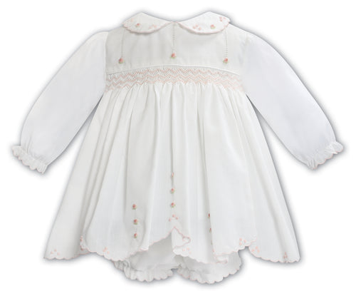 NEW AW25 Sarah Louise Girls Smocked Dress and Knickers 013708 Ivory/Peach