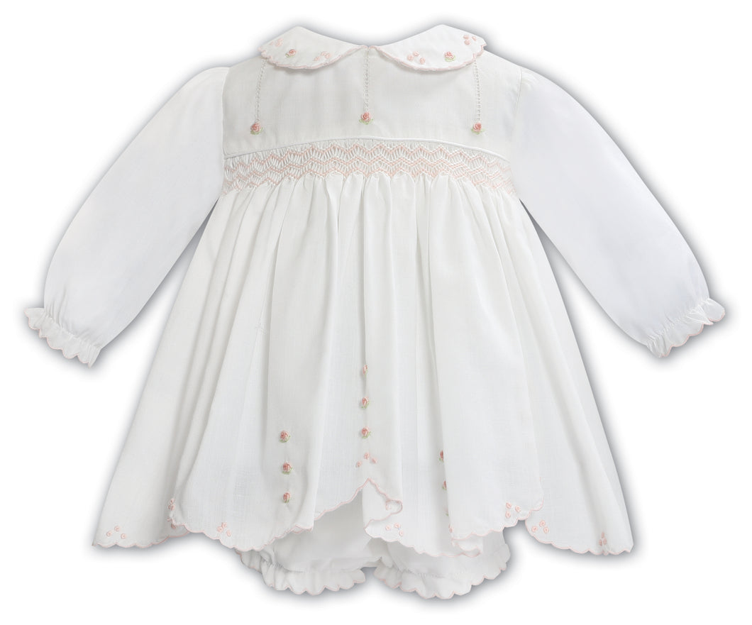 NEW AW25 Sarah Louise Girls Smocked Dress and Knickers 013708 Ivory/Peach