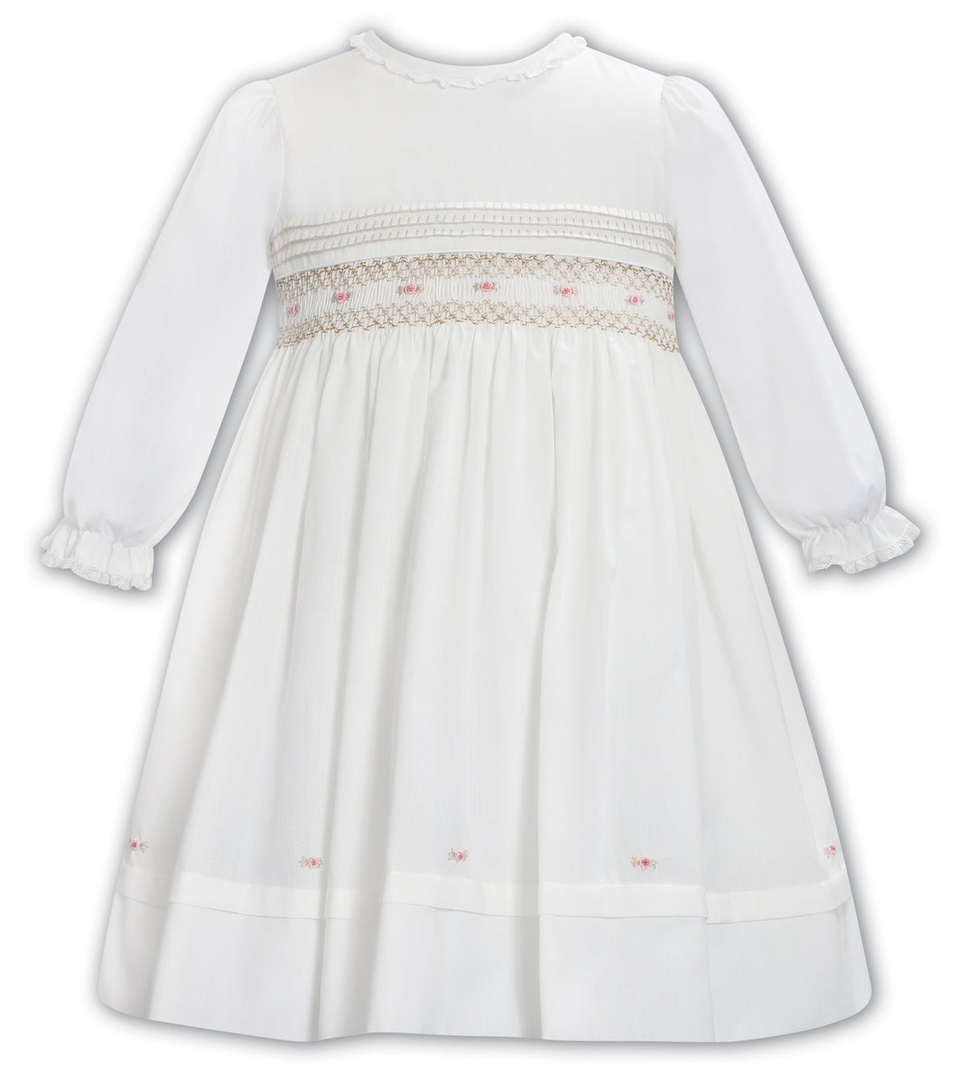 NEW AW25 Sarah Louise Girls Smocked Dress 013768 Ivory/Beige