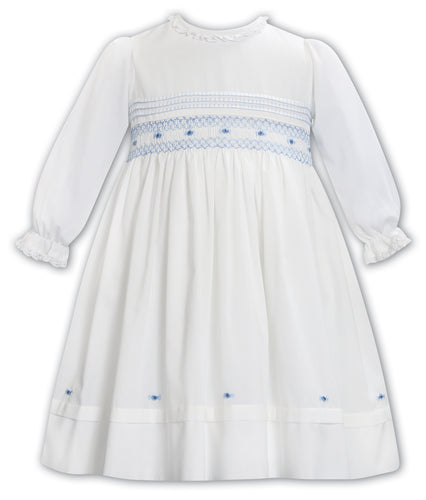 NEW AW25 Sarah Louise Girls Smocked Dress 013768 Ivory/Blu