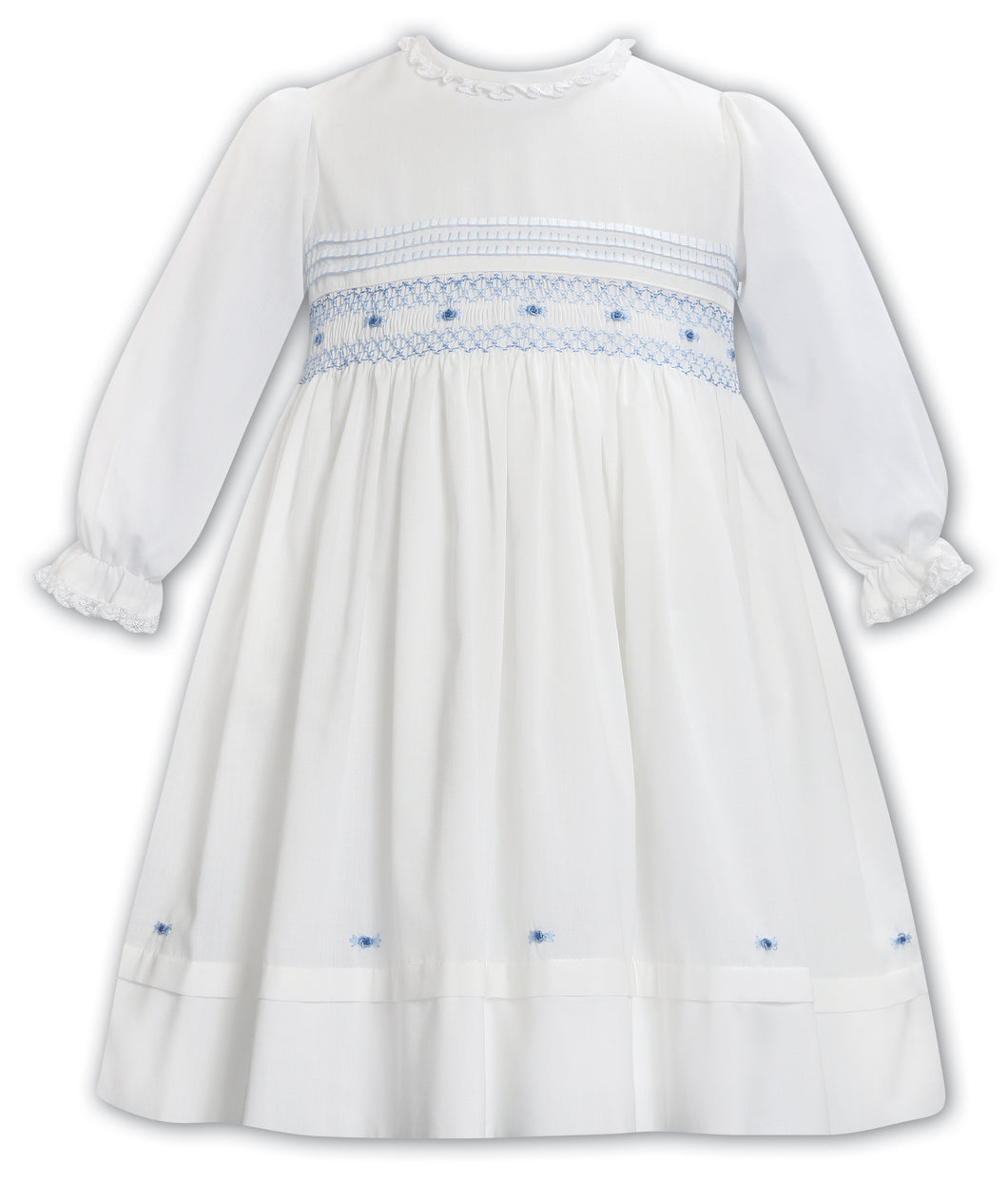 NEW AW25 Sarah Louise Girls Smocked Dress 013768 Ivory/Blu