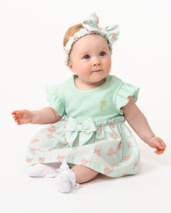 PRE ORDER - NEW SS24 Caramelo Girls Garden Baby Dress with Headband MINT 031280