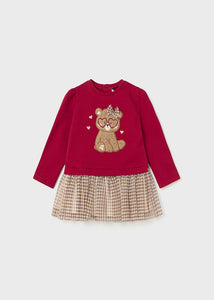 NEW AW23 Mayoral Girls Voile Teddy Bear Dress 2989 Red/63