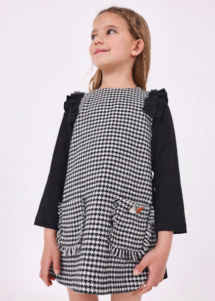 NEW AW23 Mayoral Girls Checked Pinnafore Style Dress 4921 Black/46