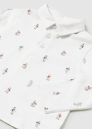 NEW AW24 Mayoral Boys Bear Print Polo Shirt 2182 Cream/38