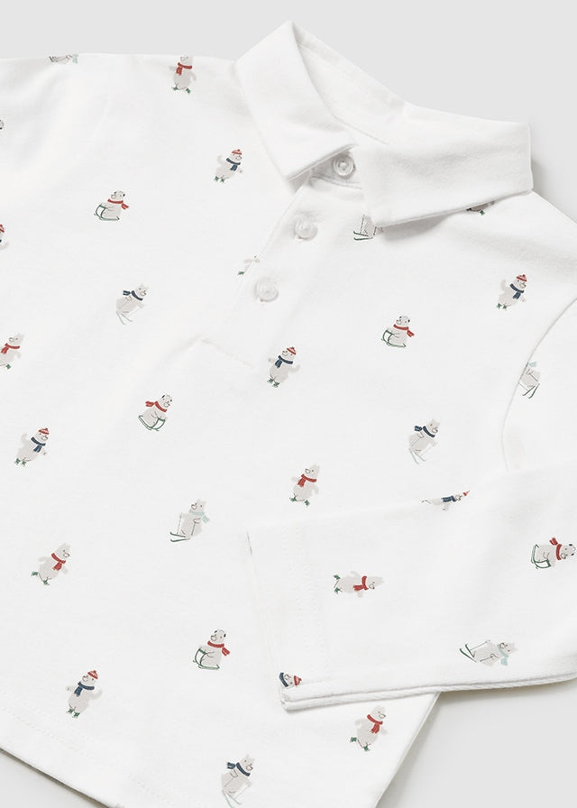 NEW AW24 Mayoral Boys Bear Print Polo Shirt 2182 Cream/38