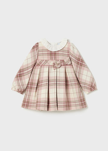 NEW AW24 Mayoral Plaid Dress 2903 Blush Pink/74