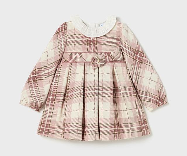 NEW AW24 Mayoral Plaid Dress 2903 Blush Pink/74