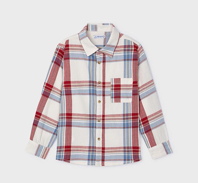 NEW AW24 Mayoral Boys Checked Shirt 4114 Cloud Wine 85