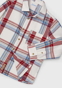 NEW AW24 Mayoral Boys Checked Shirt 4114 Cloud Wine 85