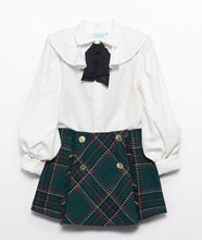 Load image into Gallery viewer, NEW AW24 Abel and Lula Bottle Green Plaid Skirt Set 5546