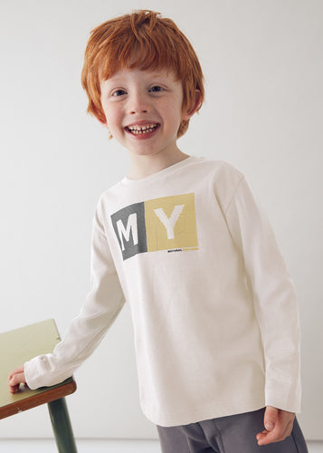 NEW AW25 Mayoral Boys Long Sleeve T shirt 173 Cream 80