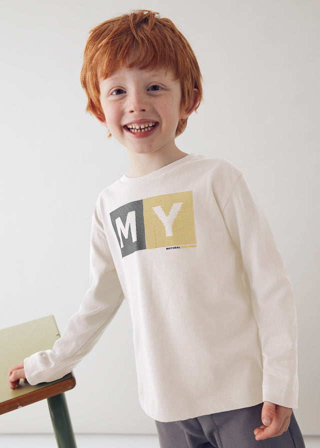 NEW AW25 Mayoral Boys Long Sleeve T shirt 173 Cream 80