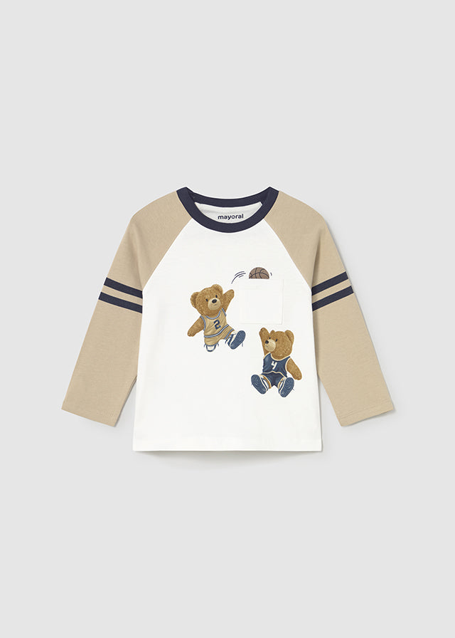 PRE ORDER - NEW AW25 Mayoral Boys Teddy Bear T shirt 2059 Latte 86