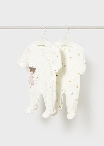 PRE ORDER - NEW AW25 Mayoral Baby Girls Twin Pack of Babygrows 2703 Natural 91