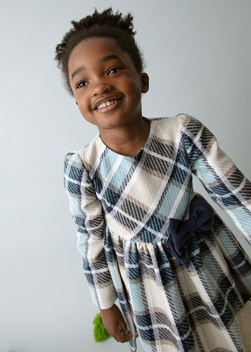 NEW AW25 Mayoral Girls Plaid Dress 4924 Navy 40