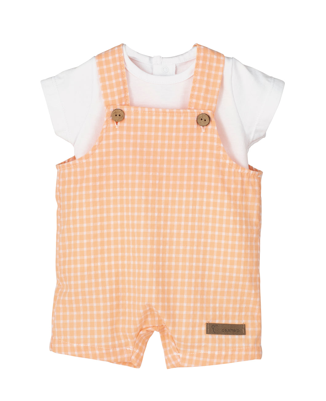 PRE ORDER - NEW SS24 Calamaro Boys Peach Checked Dungaree Outfit 17944