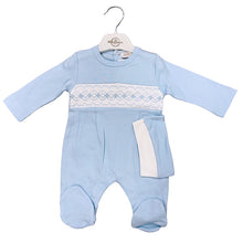 Load image into Gallery viewer, NEW SS24 Spanish Blue/White Smocked Babygrow and hat 15054