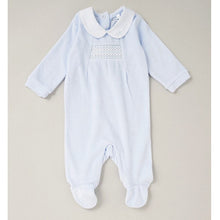 Load image into Gallery viewer, NEW SS24 Spanish Blue Velour Smocked Babygrow C06295