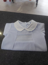 Load image into Gallery viewer, NEW SS24 Spanish Blue Velour Smocked Babygrow C06295