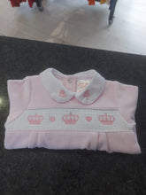 Load image into Gallery viewer, NEW SS24 Spanish Velour Smocked Crown Babygrow 8943