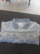 Load image into Gallery viewer, NEW SS24 Spanish Blue Velour Car Smocked Babygrow 8661