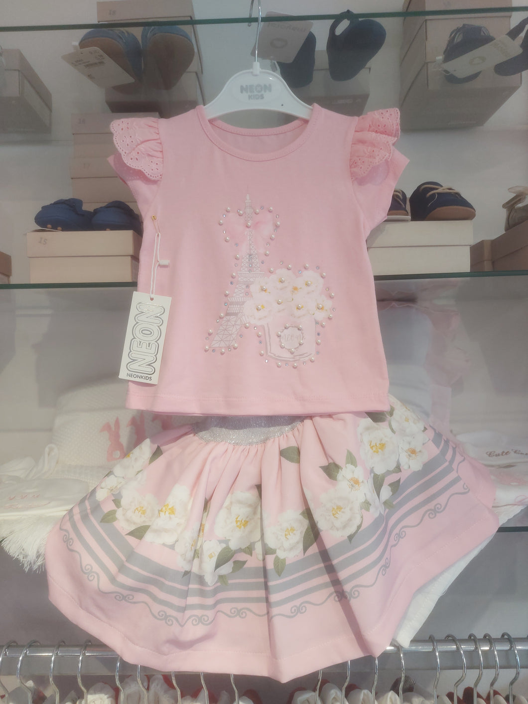 NEW SS24 NeonKids Pink Paris Skirt Set