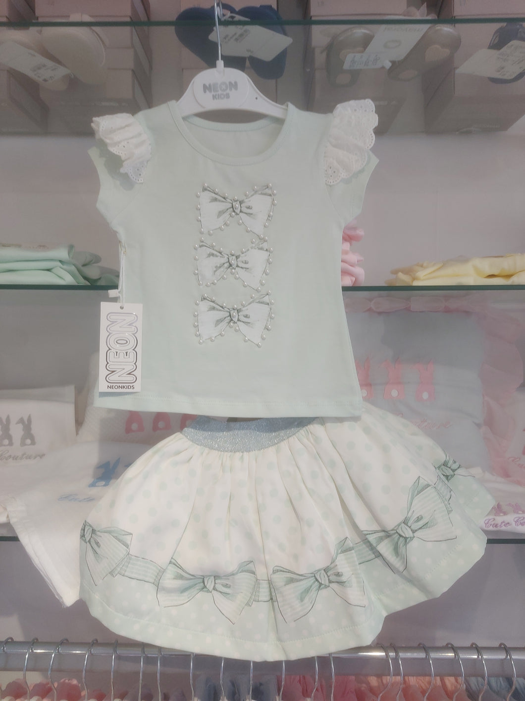 NEW SS24 NeonKids Mint Bow Skirt Set