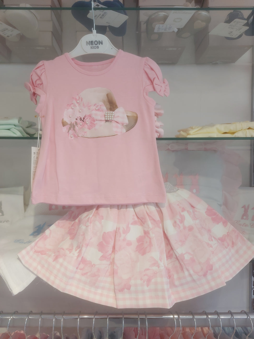 NEW SS24 NeonKids Pink Summer Hat Skirt Set