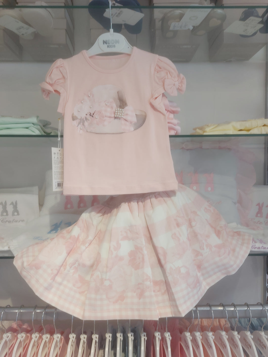 NEW SS24 NeonKids Peach/Pink Summer Hat Skirt Set
