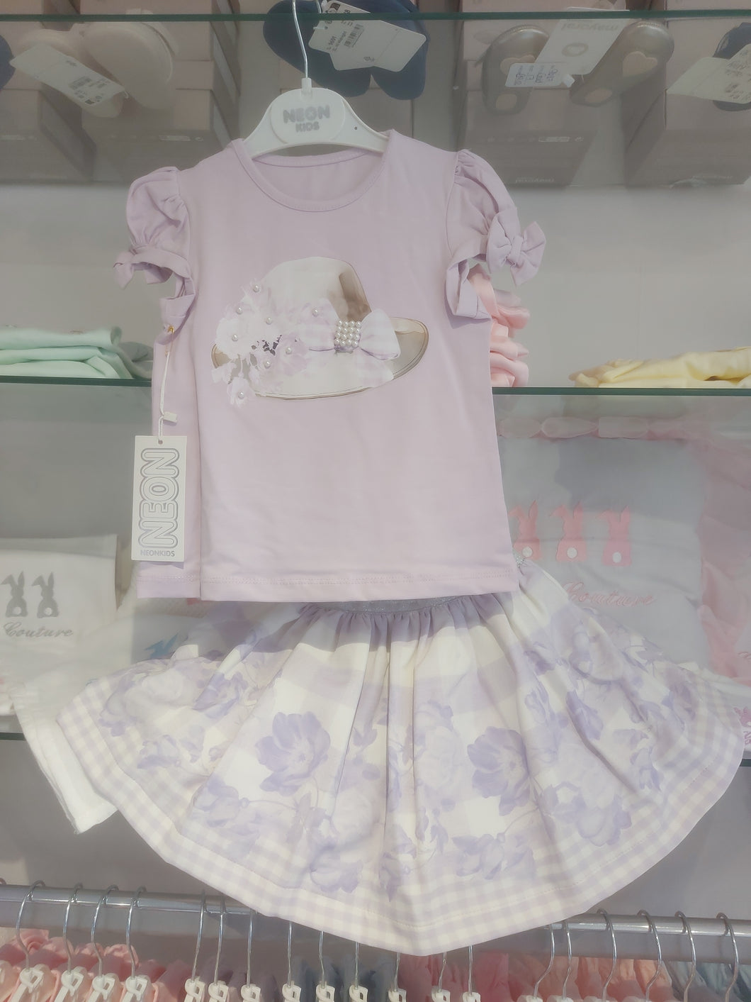 NEW SS24 NeonKids Lilac Summer Hat Skirt Set