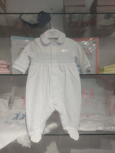 Load image into Gallery viewer, NEW SS24 Blues Baby White/Blue Smocked Babygrow BB1144