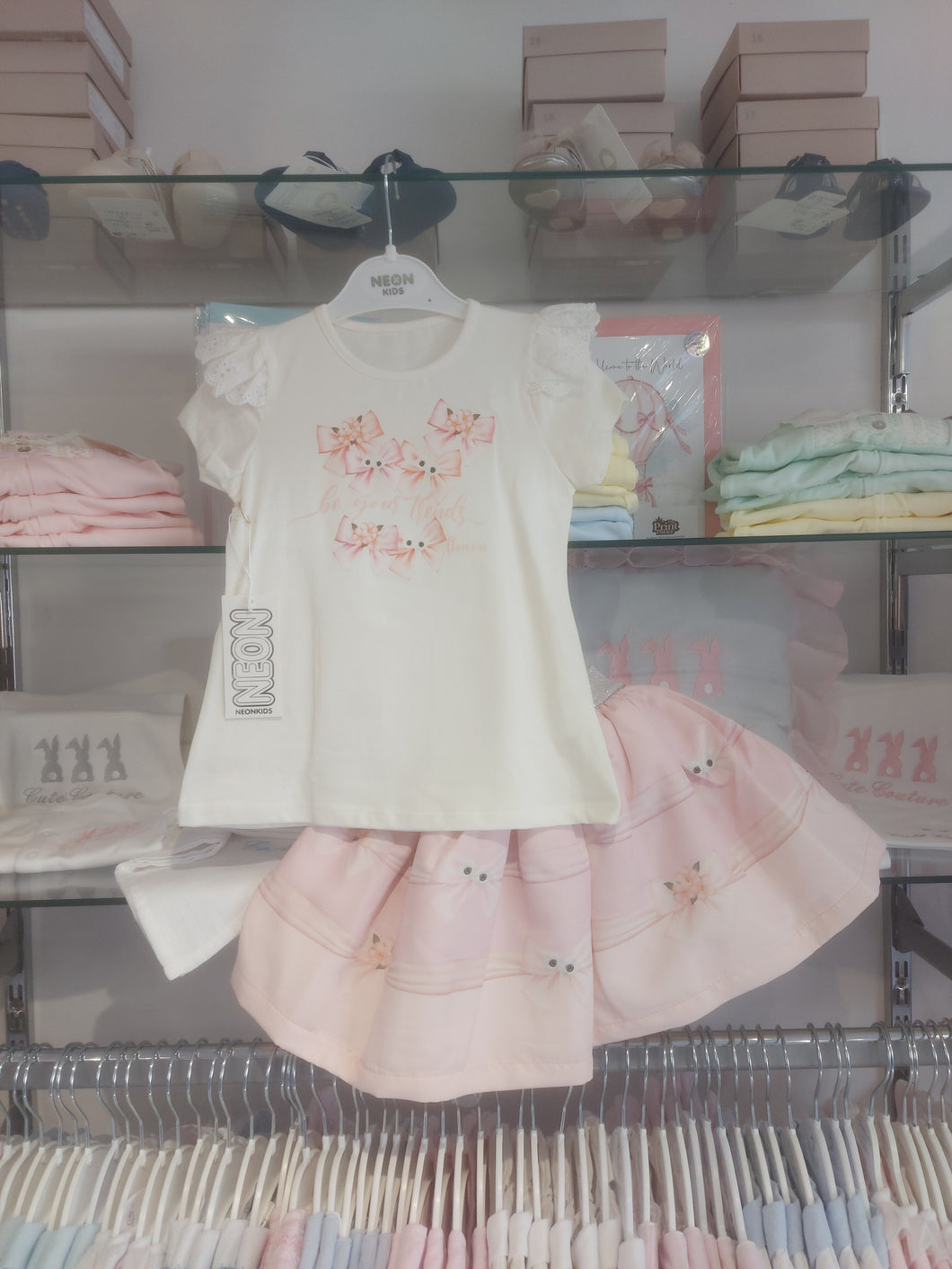 NEW SS24 NeonKids Bow Skirt Set Pink