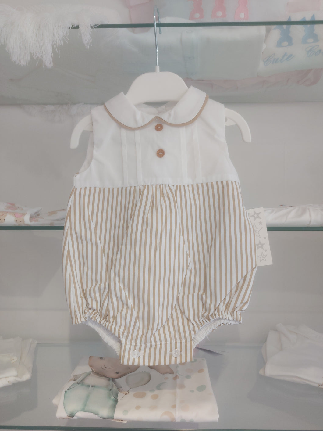 NEW SS24 Spanish Striped Romper Camel SG72