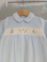 Load image into Gallery viewer, NEW AW24 Spanish Smocked Bunny Babygrow BLUE 13391