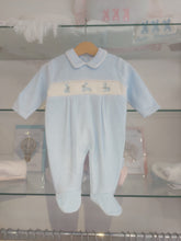 Load image into Gallery viewer, NEW AW24 Spanish Smocked Bunny Babygrow BLUE 13388