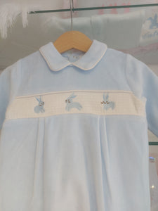 NEW AW24 Spanish Smocked Bunny Babygrow BLUE 13388