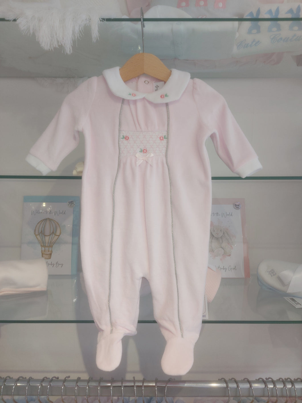 NEW AW24 Spanish Smocked Rose Babygrow PINK 19024