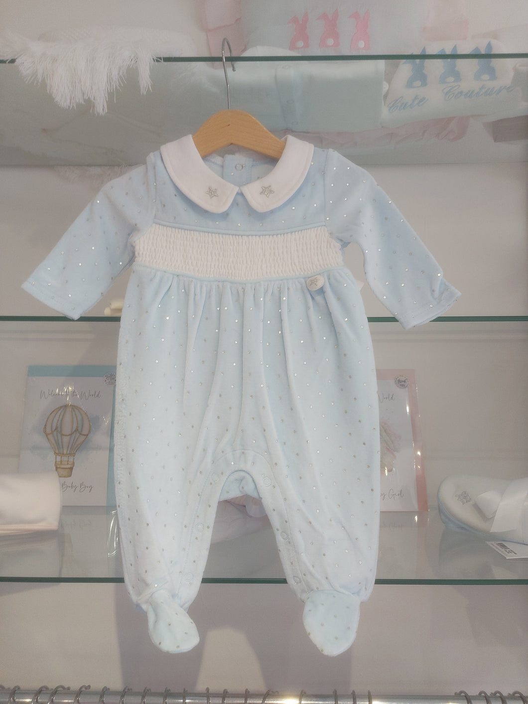 NEW AW24 Spanish Smocked Star Babygrow BLUE 13121