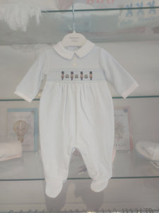 NEW AW24 Blues Baby Blue Velour Smocked Soldier Babygrow BB1418